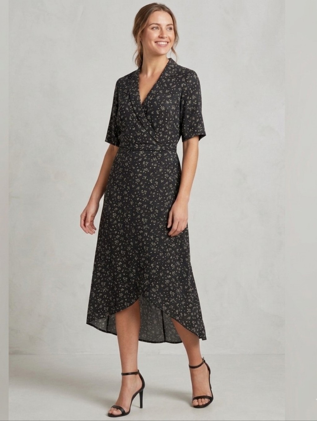 New Ganni Floral Print Crepe Wrap Dress V-Neck High-Low Size 40 / Us 8-10